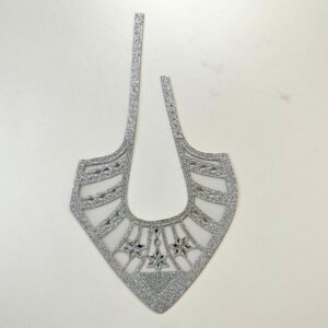 Silver Glitter Cutout Mesh Pointed Sandal Upper with Crystal Flower Rhinestones
