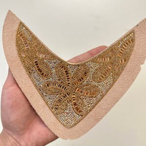 Luxury Champagne Bead & Gem Embellished Suede Vamp Upper for Heels & Sandals