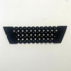 Elegant Black Textured Beaded Grid Band Upper for Sandals