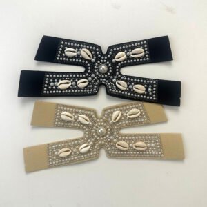 Bohemian Cowrie Shell & Pearl Black Suede H-Strap Sandal Upper