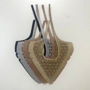 Triangle Cutout Mesh Crystal Strap Shoe Upper