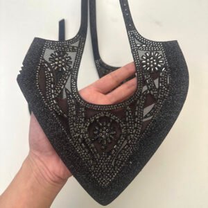 Black Glitter Mesh Ornate Rhinestone V-Strap Sandal Upper
