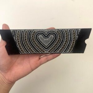 Black Fabric Heart Rhinestone & Bead Wide Strap Sandal Upper