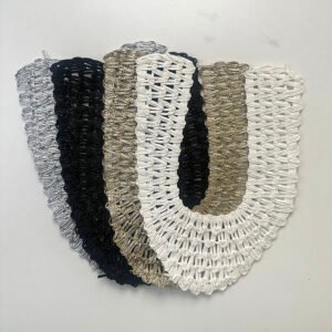 Bohemian Crochet U-Shape Shoe Upper Vamps Collection: Openwork Braided Cord Mesh in Multicolored Metallic Thread (Silver, Black, Gold, White) for Women's Sandals, Mules & Slides
