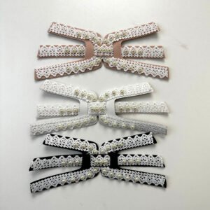 Charming Multi-Strap Shoe Upper Vamps Collection: Crochet Lace Trim with Pearl Embellishments in 3 Colors for Women's Sandals, Mules & Slides
