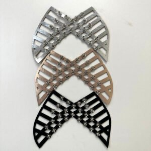 Champagne Gold Metallic Cutout Cross Strap Sandal Upper with Floral Rhinestones