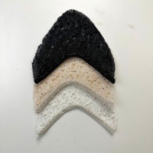 Custom Heavy Beaded Mesh Shoe Vamp Component, Pointed Arch Patch with Pearls & Sequins in Black, Champagne & Ivory for Shoe Factory