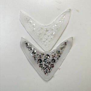 Custom Hand-Beaded Mesh Shoe Vamp Component, V-Neck Sheer Patch with Floral Sequin & Beadwork for Shoe Factory Sourcing