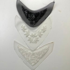 Custom Heavy Beaded Mesh Shoe Vamp Patches in V-Cut Designs, Black & Ivory Sequin & Pearl Embellishments for Shoe Factory