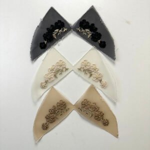 Custom Embroidered Sheer Mesh Shoe Vamp Components, 3D Floral Appliques with Beaded Center in Black, Ivory & Nude for Shoe Factory
