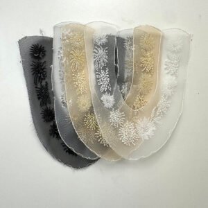 Ornate Tulle Shoe Upper Patch with Sparkling Starburst Bead Embroidery for High-End Resort & Evening Mules