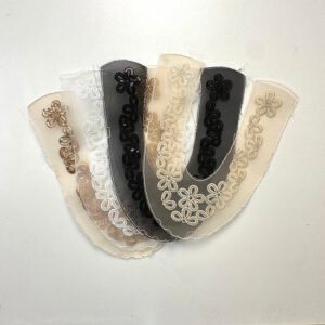 Elegant Sheer Mesh Shoe Upper Vamps Collection: Delicate Sequin Floral Vine Embroidery for Women's Mules, Slides & Evening Sandals