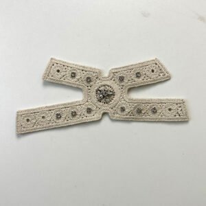 Boho Chic Off-White Crochet Macrame Shoe Upper Vamp with Crystal Starburst Centerpiece and Rhinestone Embellishments for Women's Resort Sandals & Mules.