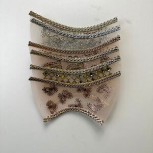 Luxurious Sheer Mesh Shoe Upper Vamps Collection: Metallic Braided Trim, Diamond Lattice Rhinestones, and Butterfly Embroidery for Arabian Sandal Mules.