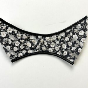 Elegant Black and White Embroidery Floral Organza Shoe Vamp with Hot-Fix Pearl and Snowflake Rhinestone Appliques for Women's Sandals & Mules.